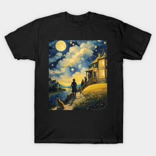 Starry Night Cat, Van Gogh Cat, Cat Lover, Cat Mom, Cat Dad T-Shirt